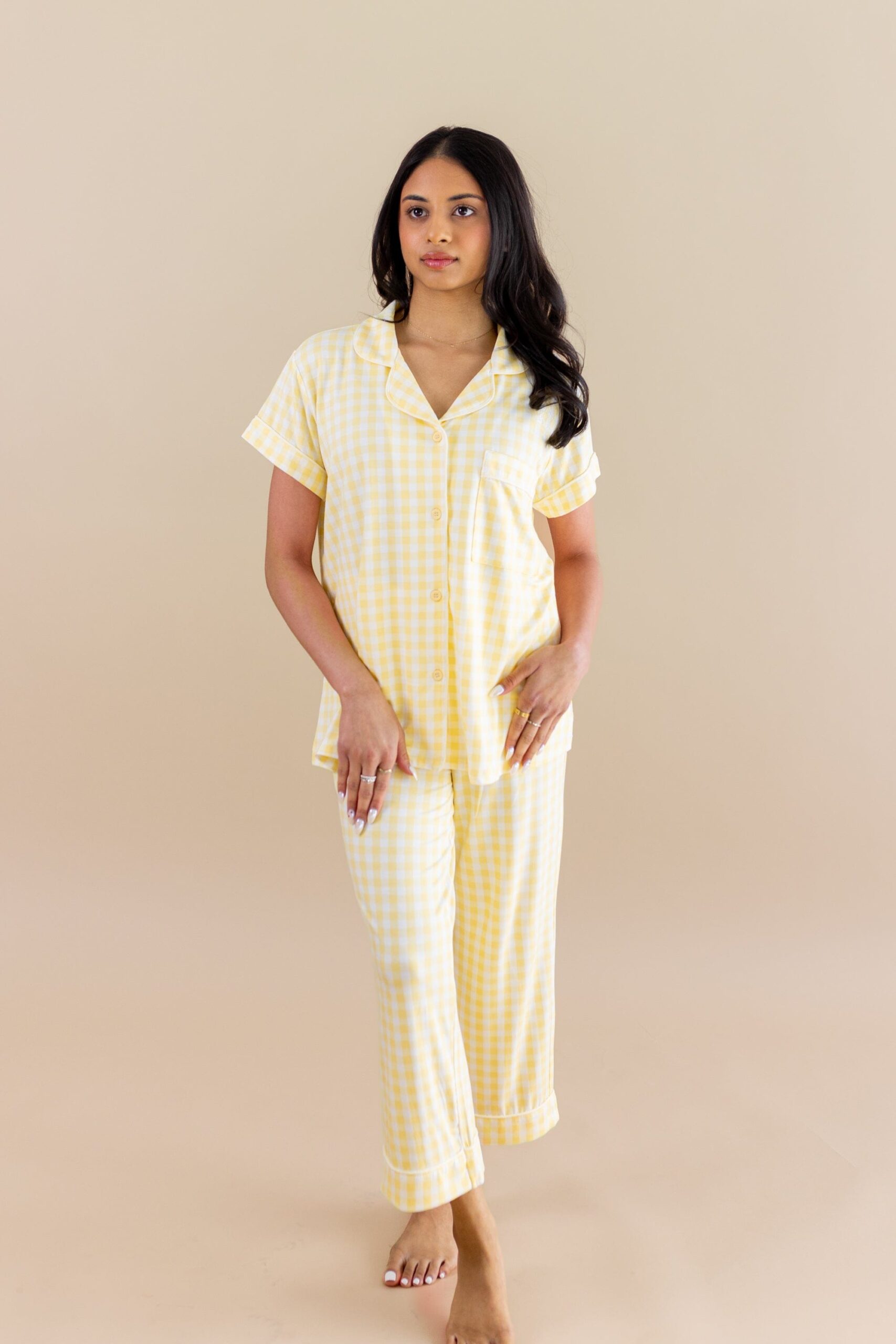 Gingham_Chamomile_Women_s_SS_with_Cropped_Pants_Pajama_Set_01